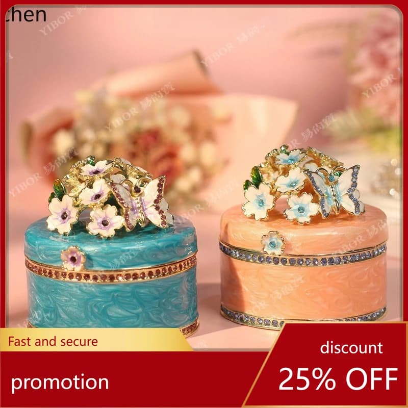H1 Alloy Seven Treasures Enamel Jewelry Box Butterfly Love Flower Ring Box Gift Home Decoration Small Ornament Business Gift
