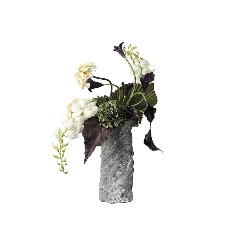 Light luxury design, golden resin vase flower arrangement, hotel entrance flower ware floral sculpture ornament