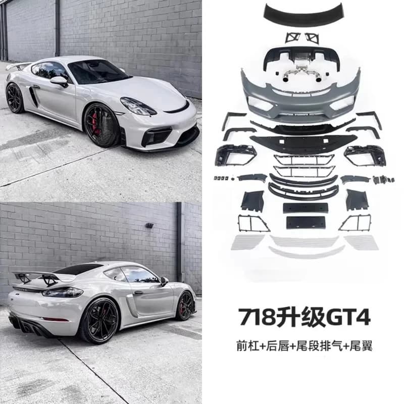 High Quality GT4 GT4RS Style Body Kit Front Bumper Rear Lip Tail Throat Spoiler For Porsche 718 Cayman