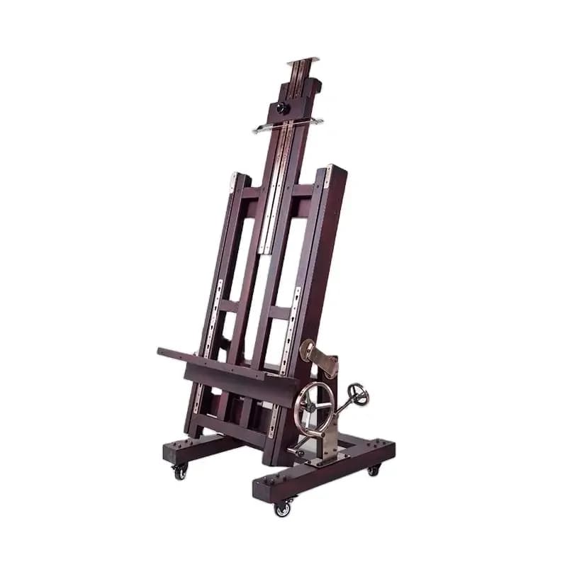 Professional Large Drawing Easel Double Rocker Top Quality Beech Wooden Art Studio Easel with Four Wheels for Hand-operated Use