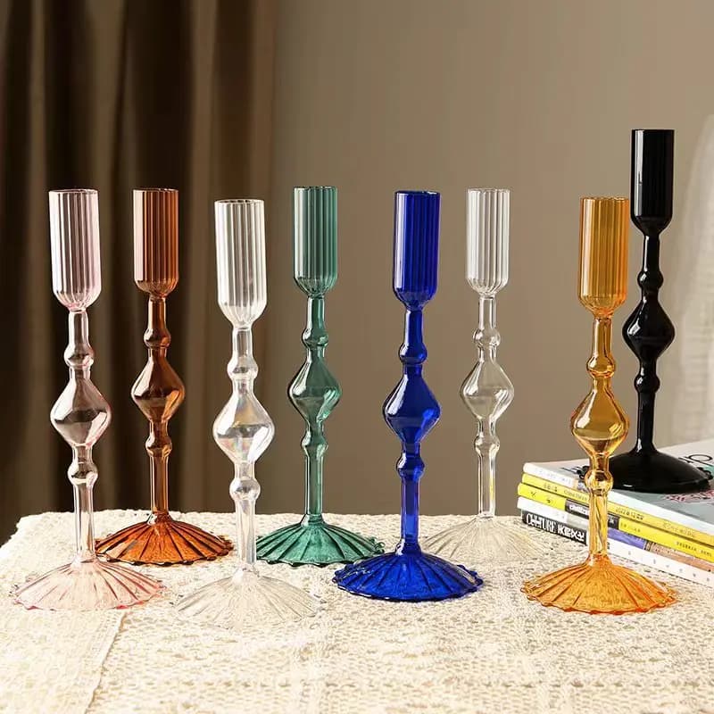 Creative Simple Glass Candlestick Vase Handicrafts Family Festival Atmosphere Art Room Bed Table Ornament Set Dried Flowers