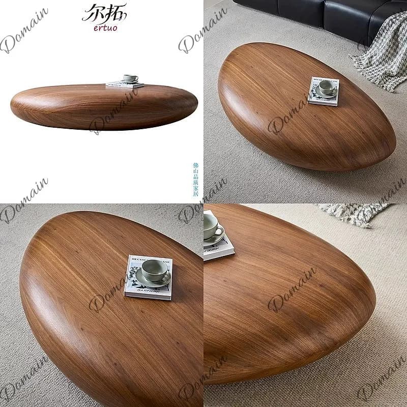 Pebble Coffee Table Black Walnut Solid Wood Designer Mid-Century Modern Living Room Large Space Minimalist Home Furniture