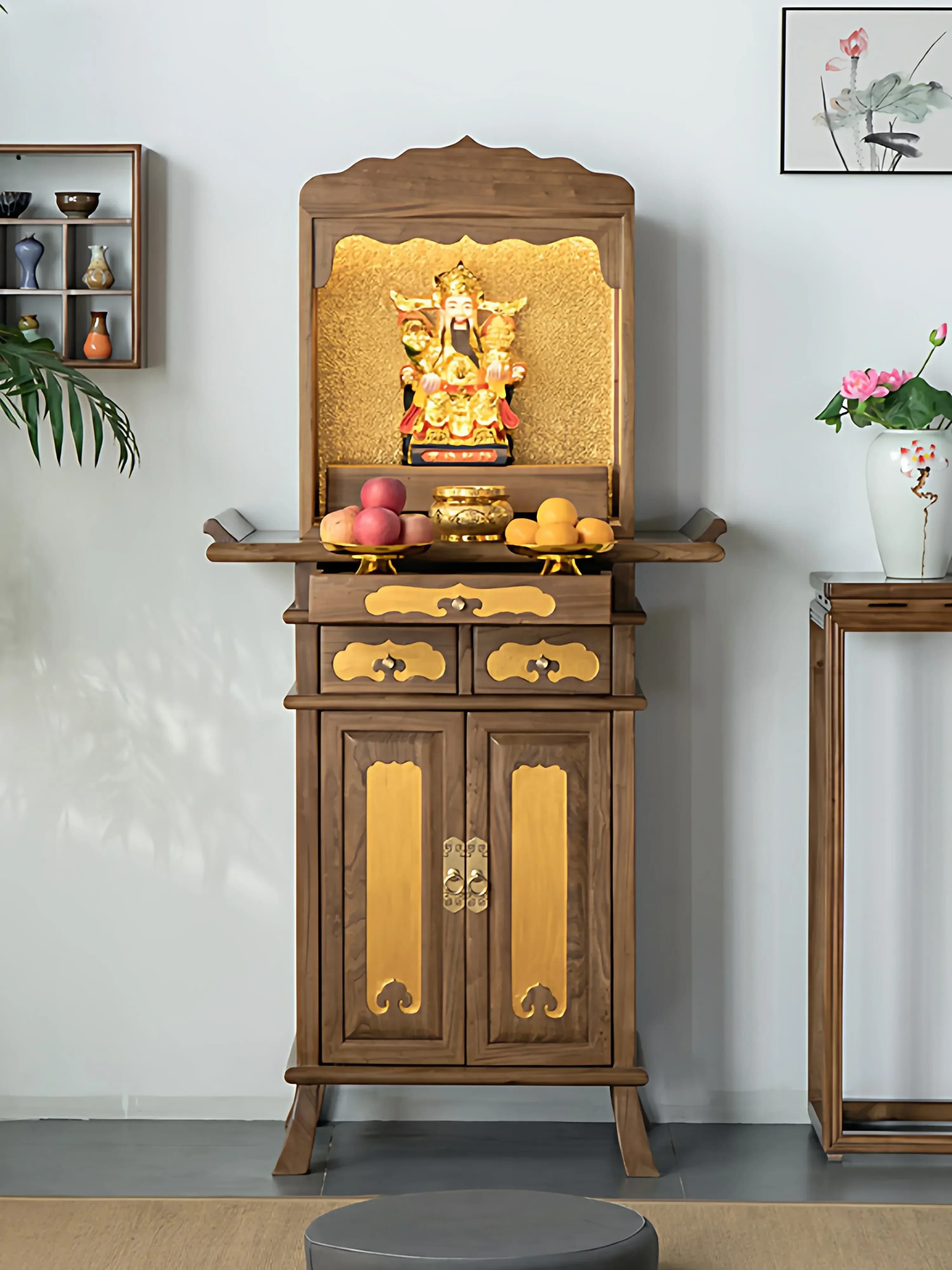 a-1 New Chinese-style Buddhist niche vertical cabinet, solid wood table, Guanyin Bodhisattva Buddha