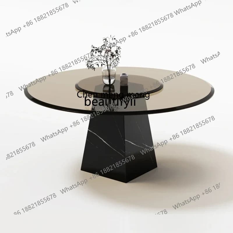182Q Italian Minimalist Tempered Glass Dining Table High-End Luxury Stone Natural Marble round round Table Modern Household
