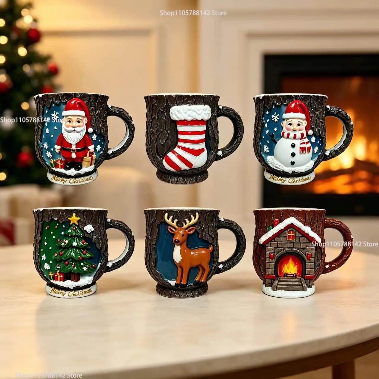 Christmas Themed 3D Decorative Bottle,Creative Hollow Tree Trunk Coffee Cup Cute Snowy Vase Style Drinking Home Decor