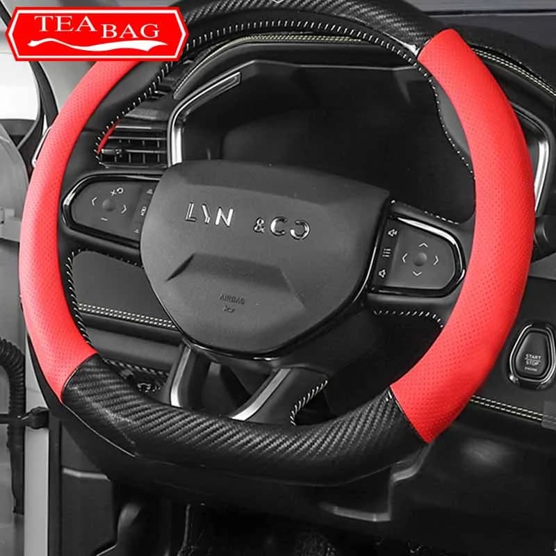 For Lynk&Co 01 05 Car Steering Wheel Cover Anti-slip Sweat-absorbent Carbon Fiber Texture Slip-on Handle Cover Auto Accessories