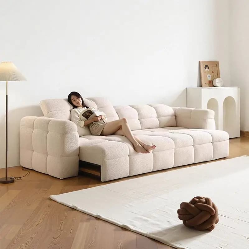 Modern Living Room Bedroom Bed With Comfort Cushions And Composite Fabric Upholstery For Family Seating And Home Lounge Use
