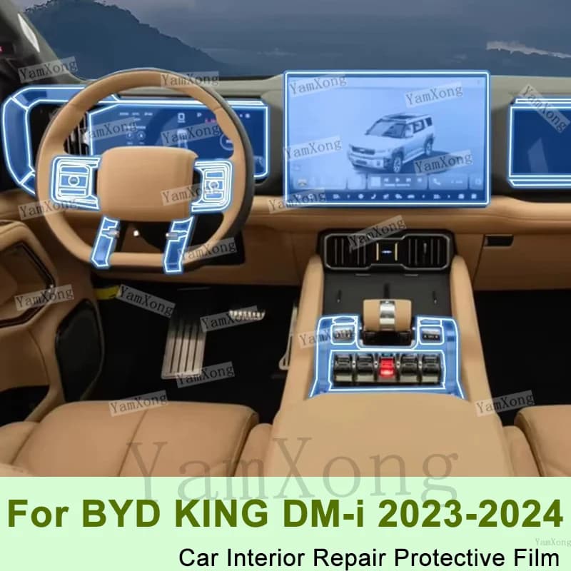 Auto Interior Protective Film TPU PPF Fit For 2023 2024 BYD KING DM-i Dashboard Infotainment Screen Wrap Anti-Stain Stickers
