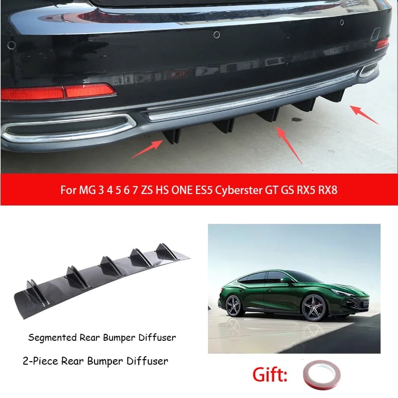 For MG 3 4 5 6 7 ZS HS ONE ES5 Cyberster GT GS RX5 RX8 ABS Rear Bumper Lip Diffuser Shark Fin Anti-collision