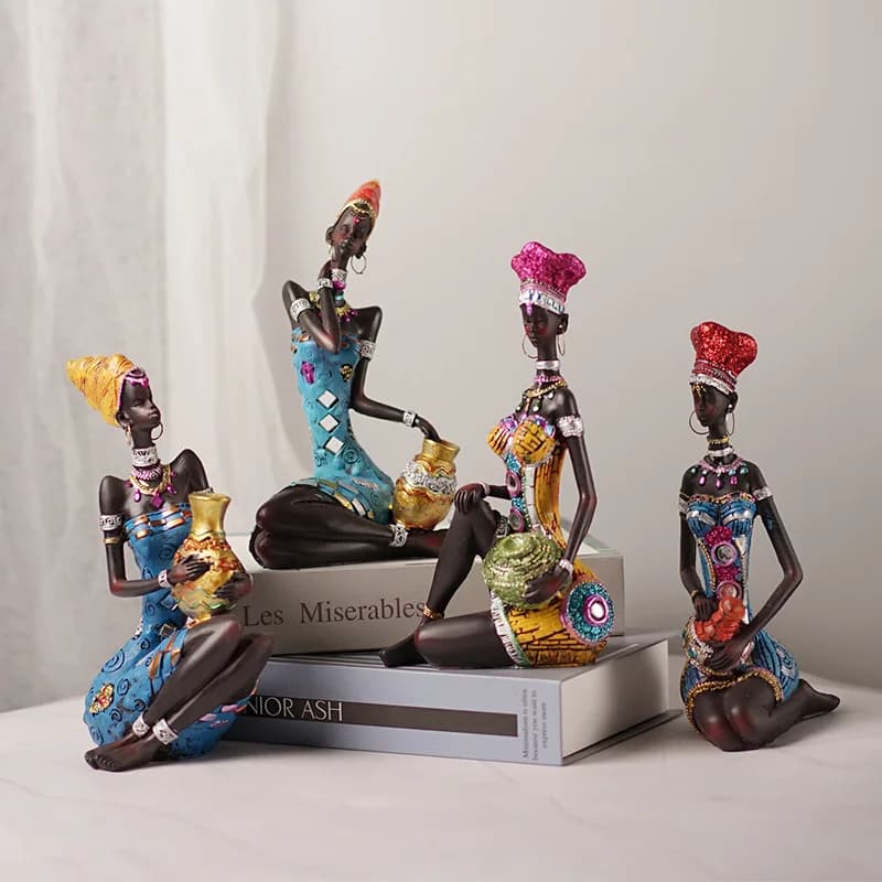 New Resin African Black Women's Sculpture Ornaments Home Living Room Desktop Decor Statues Resin Crafts Wholesale