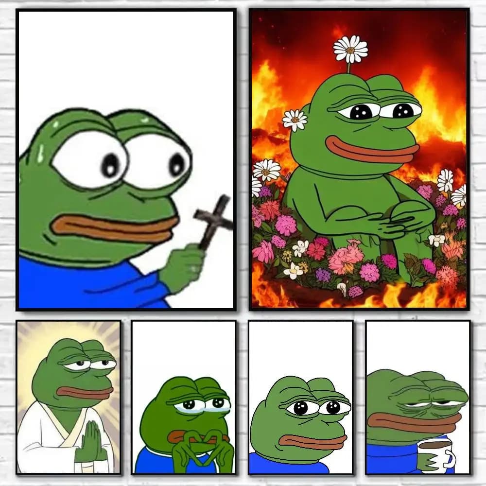 Meme P-Pepe the F-Frog Poster Self-adhesive Art Waterproof Paper Sticker Coffee House Bar Room Wall Decor
