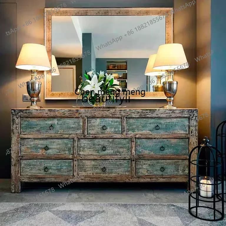 D32 Solid wood side cabinet Chinese simple storage retro dining side cabinet living room entrance cabinet