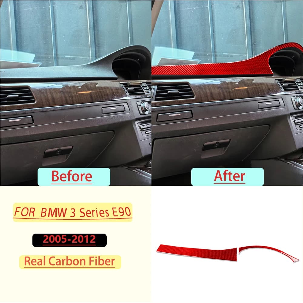 For BMW 3 Series E90 2005-2012 Car Co-Pilot Dashboard  Trim Red Real Soft Carbon Fiber Interior Accessories Decoration Stickers