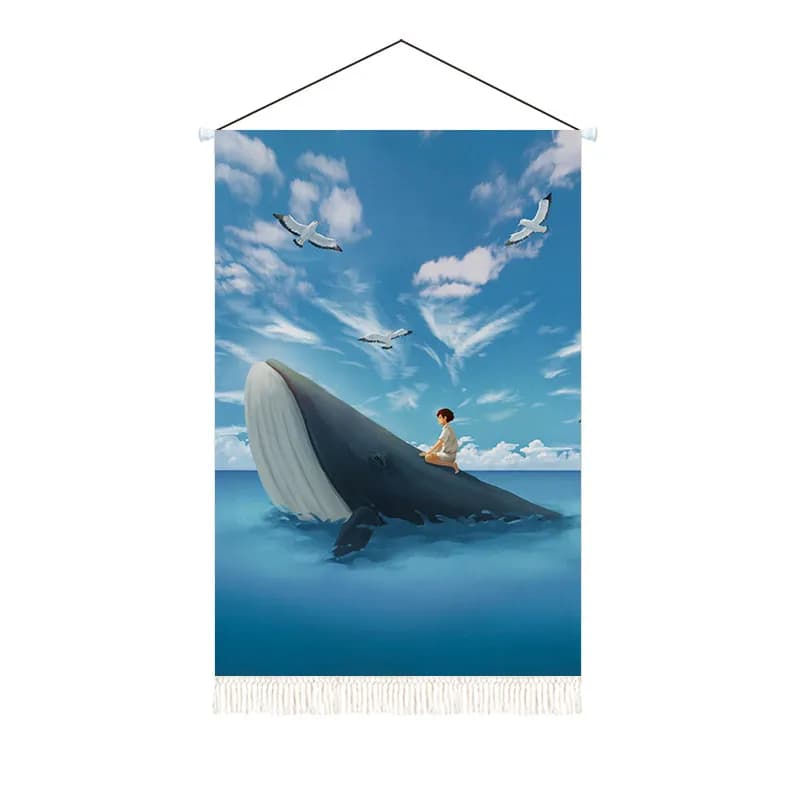 Japanese Anime Style Tapestry Wall Hanging - Dreamy Whale and Galaxy Art, Aesthetic Room Decor for Kids Bedroom and Nursery