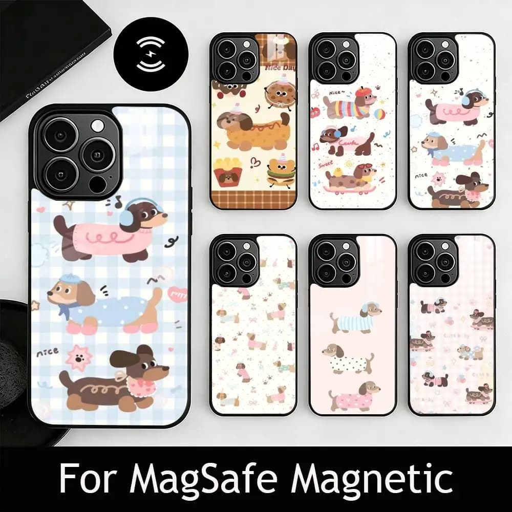 Cute Dachshund Cartoon Phone Case For iPhone17,16,15,14,13,12,11 Plus,Pro Magnetic For Magsafe Wireless Charging