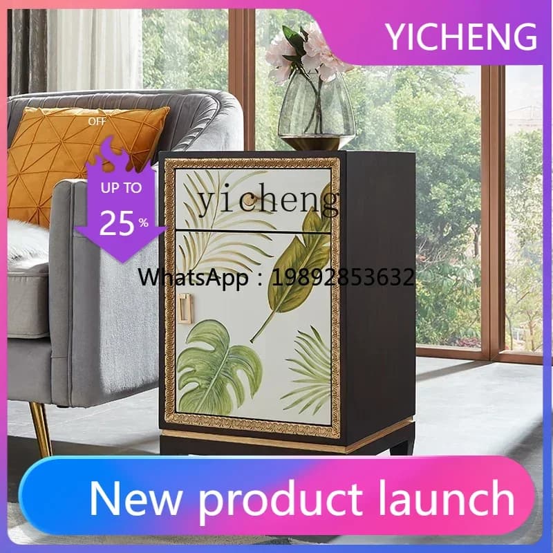 LYY solid wood painted bedroom light luxury bedside table bedside simple modern champagne gray small storage cabinet decor