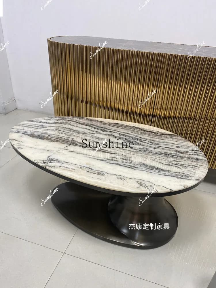 Stainless steel special-shaped high-end creative living room lobby coffee table natural gold-plated light luxury oval table  FT