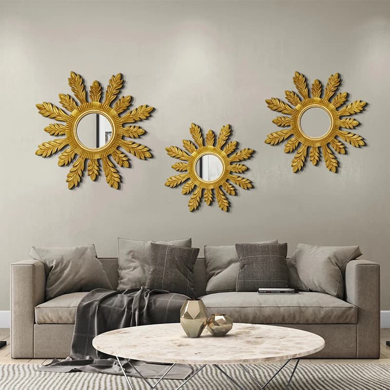 a6 Wall Decorations Hanging Mirror round Wood Carving Snowflake Decorative Mirror Pendant