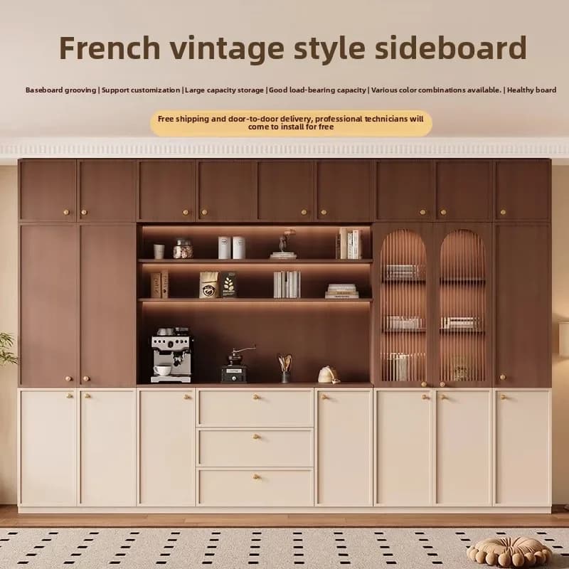Modern Sideboard Cabinet Kitchen Hutch Storage Microwave Shelf Pantry with Glass Doors Drawers Buffet Living Room Tea Cabinet