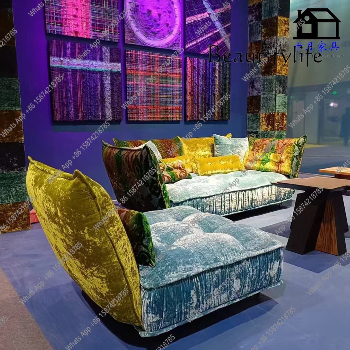 Advanced sense Italian light luxury special-shaped retro pattern small apartment fabric corner combination sofa advanced sense