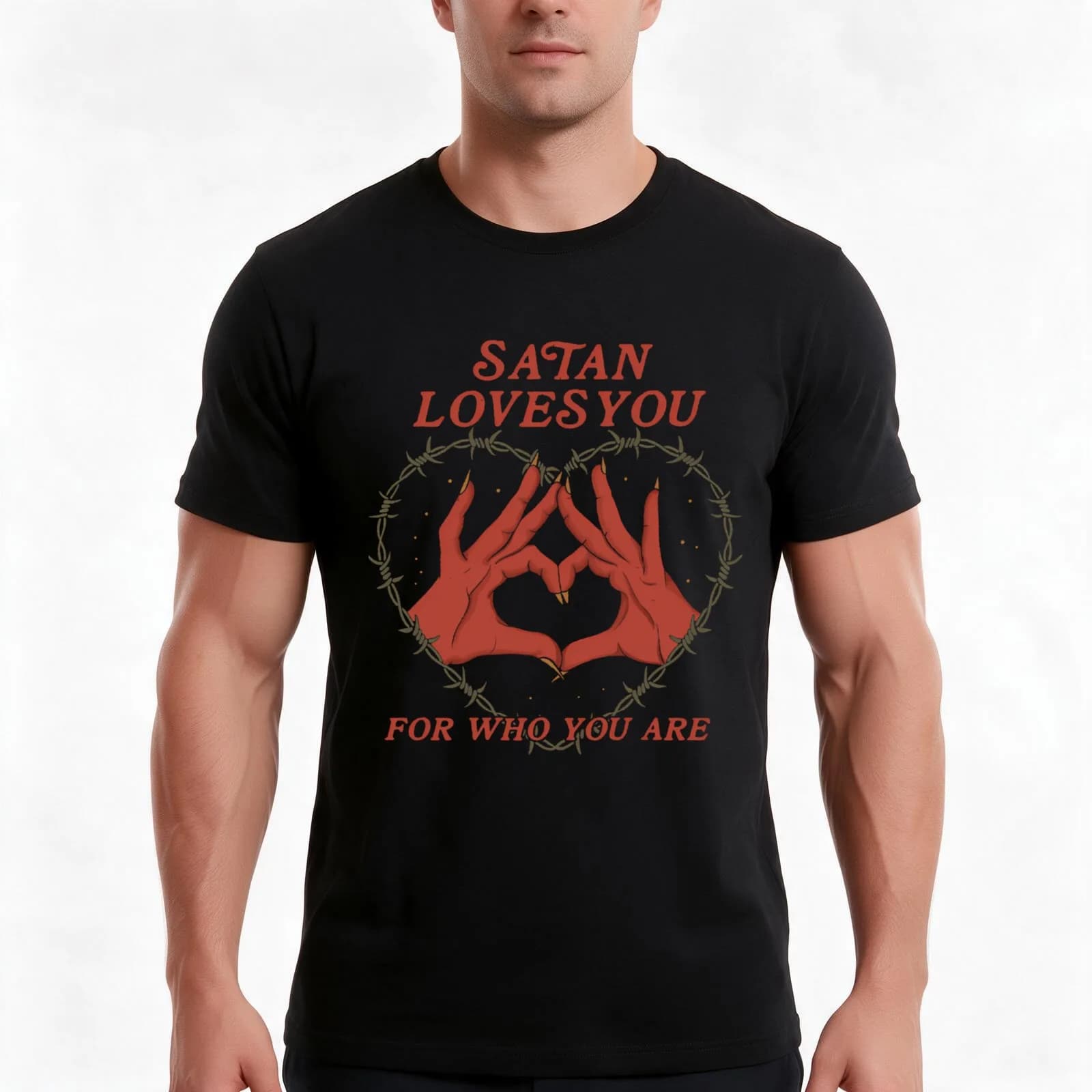 Satan Loves You T-Shirt, Summer Casual Cotton Tee, Oversized Streetwear Tops, Vintage Graphic Print, Loose Fit Short Sleeve