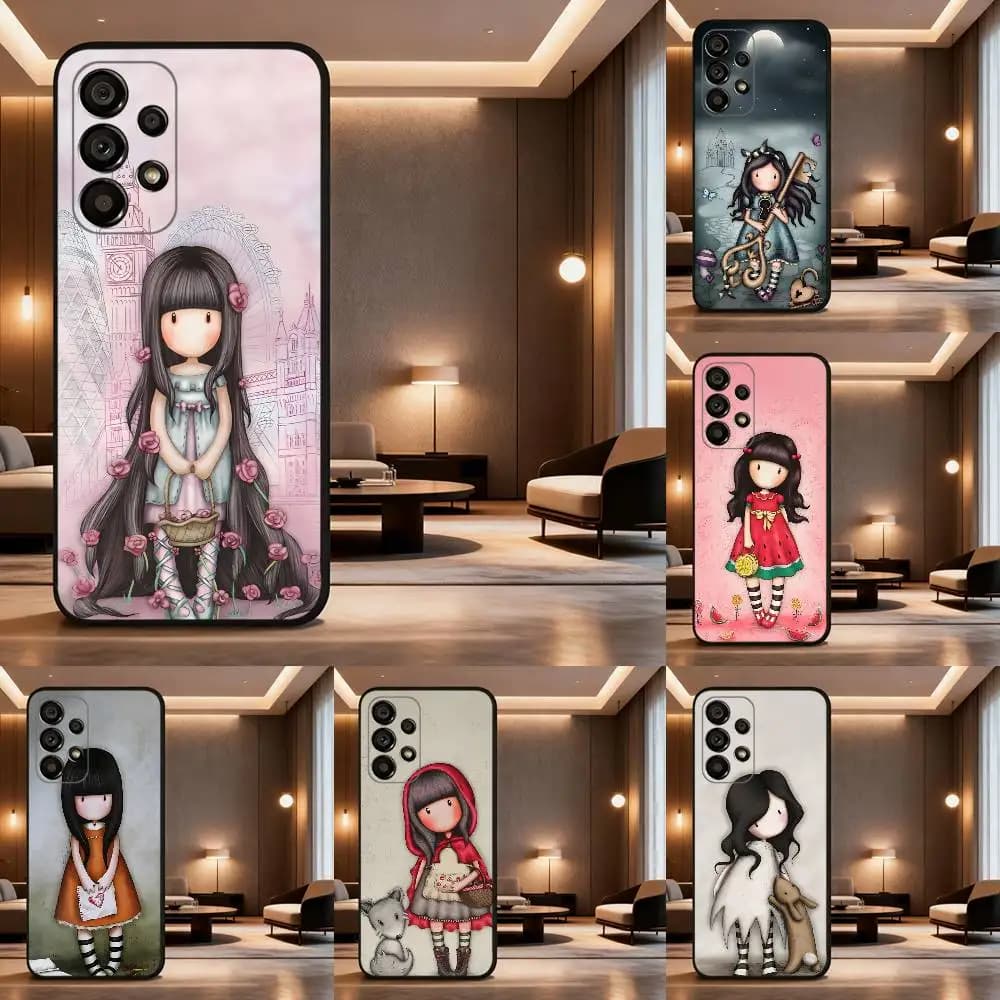 S-Santoro G-Gorjuss Phone Case For Samsung Galaxy A73,31,32,72,41,53,52,71,22,5G,Note,J7,8,9 Soft Black Cover