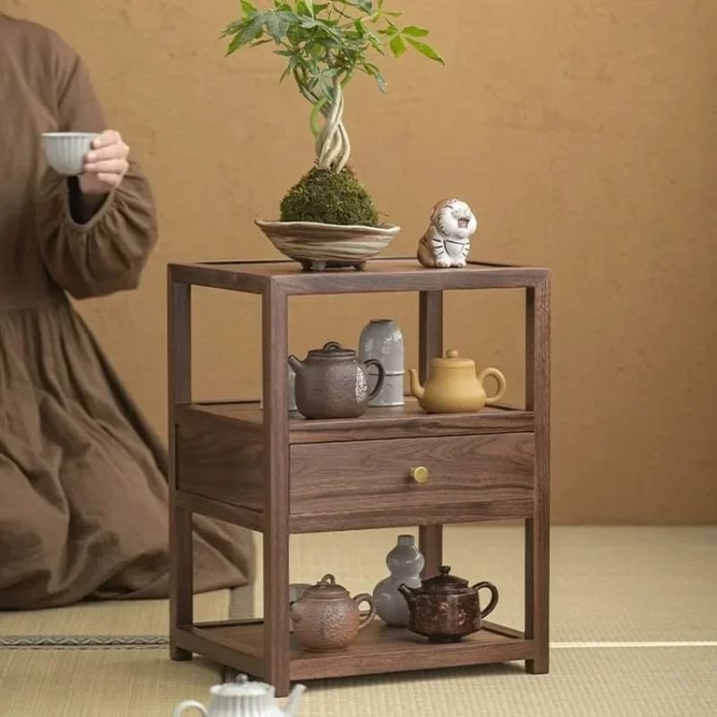 Black walnut wooden table side coffee table shelf Wenwan figure display cabinet