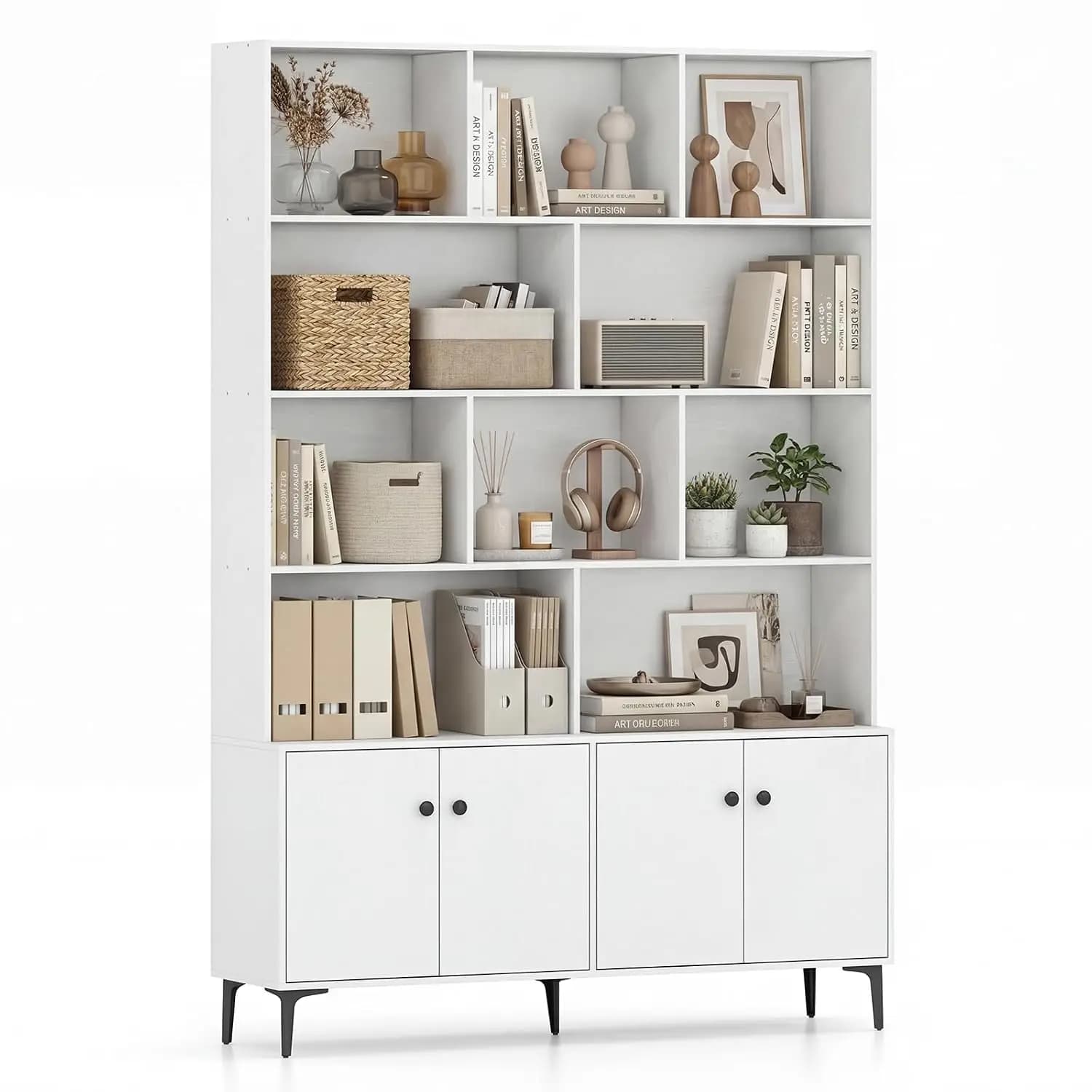68.5" Tall Bookcases and Bookshelves with 4 Doors, Floor Standing 5 Tier Bookshelf Display Shelves, Bookcase with, Customized
