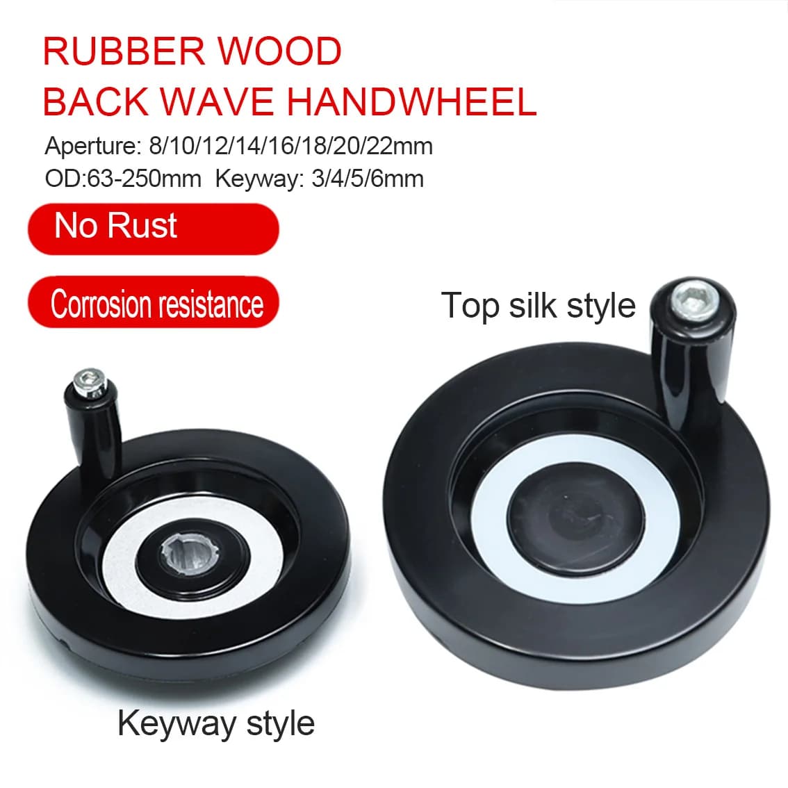 1Pcs OD 63~250mm Bakelite Hand Wheel  Keyway 3/4/5/6mm Galvanizing Handwheel  for Milling Lathe Bore 8/10/12/14/16/18/20/22mm