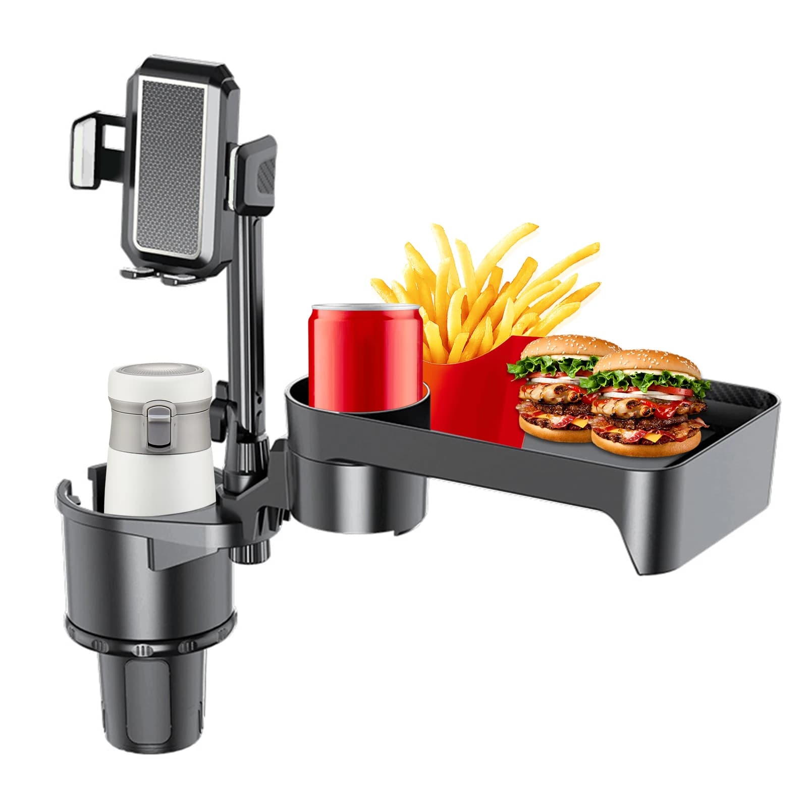 Car Cup Holder Multifunctional Cup Holder Expander with 360° Rotation Tray Mobile Phone Holder Adjustable Base (Size L, Gray)