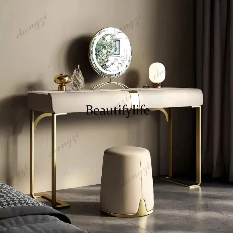 K182 Light luxury solid wood dresser bedroom modern simple rock slab storage cabinet makeup mirror table vanity Dressing tables