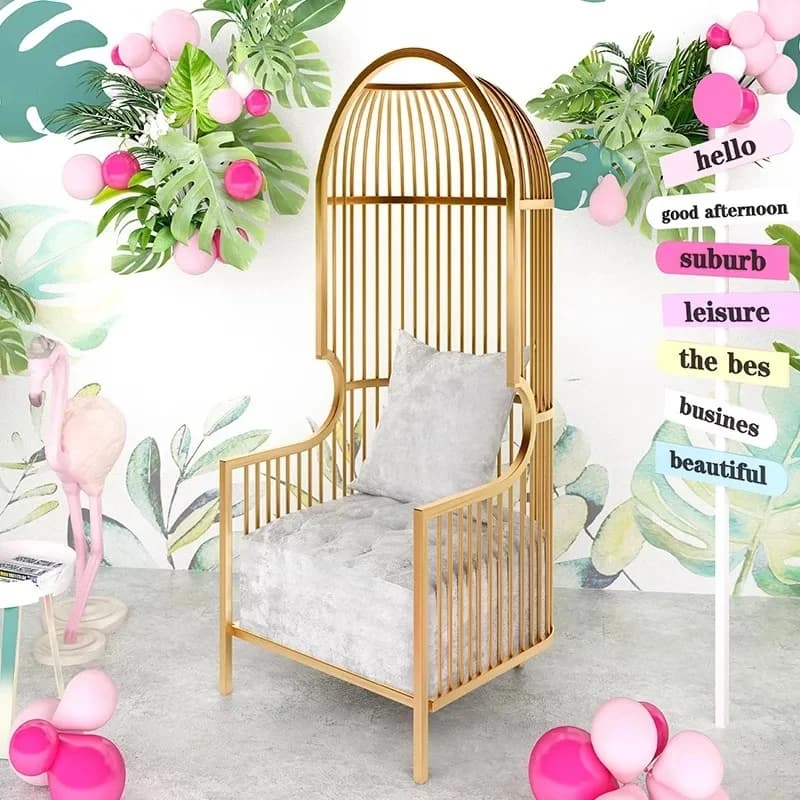 Unique Den European Dining Furniture Chairs Hotel Metal Banquet Shape Gold Throne Chair