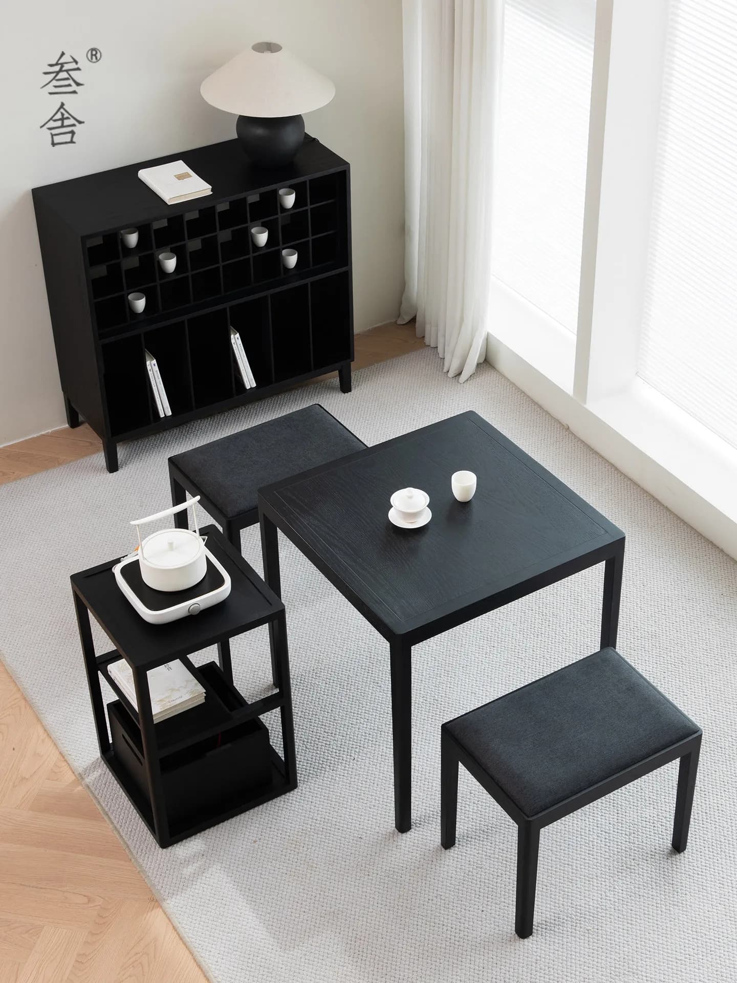 CX wabi-sabi wind balcony tea table red oak solid wood small square modern simple tea table