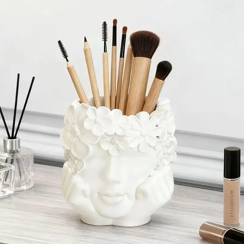 New Face Holding Flower Girl Makeup Brush Holder Bedroom Vanity Eyebrow Brush Pen Holder Desk Storage Ornament