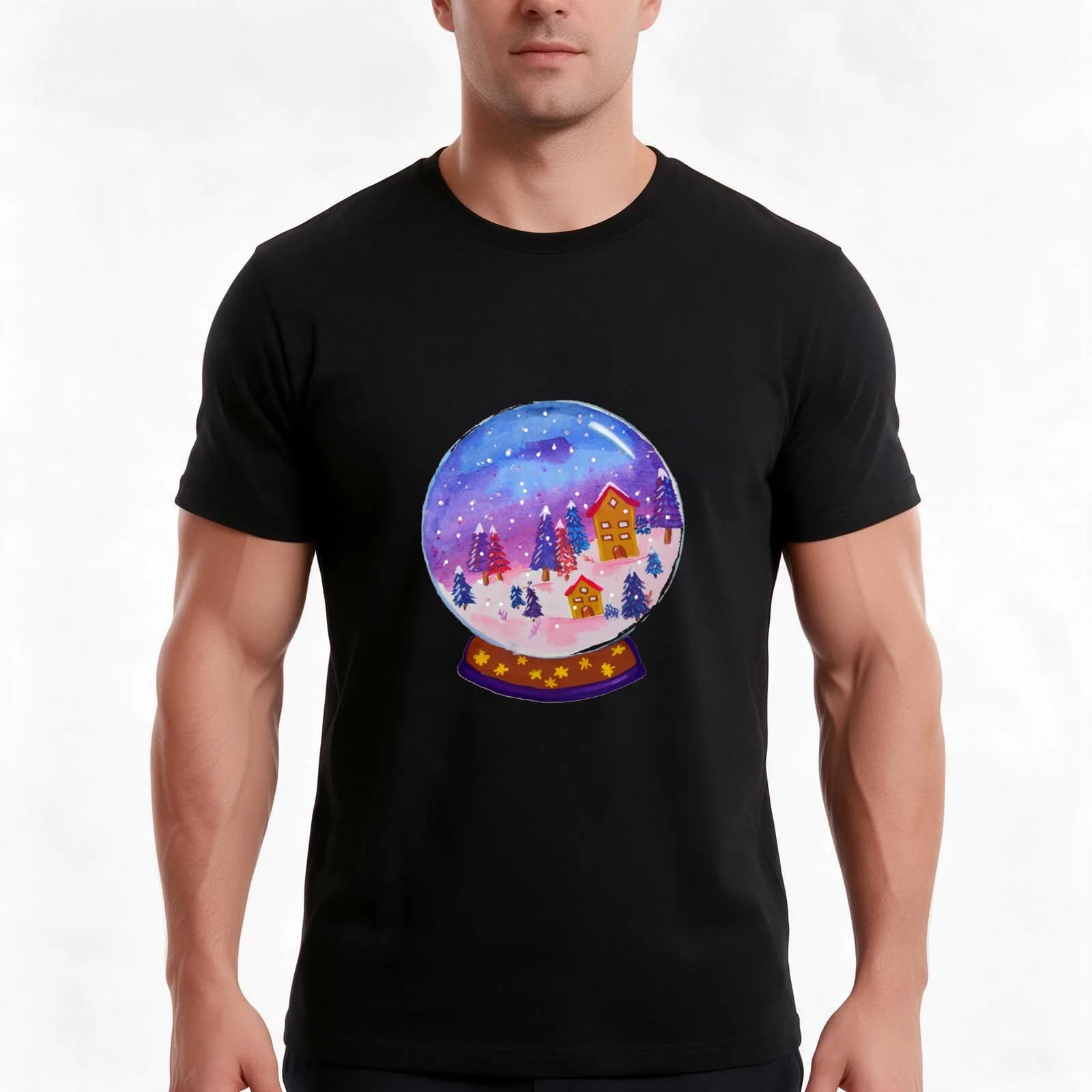 Snow Globe T-Shirt, Summer Casual Cotton Tee, Oversized Streetwear Tops, Vintage Graphic Print, Loose Fit Short Sleeve