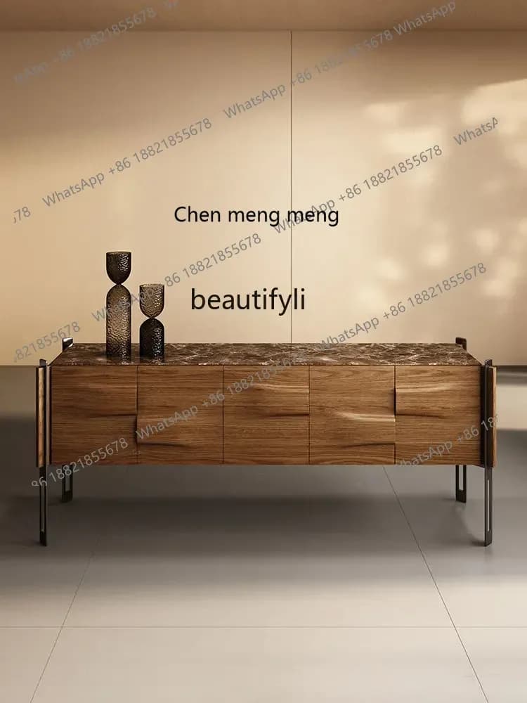 E153 Italian Minimalist Solid Wood Entryway Cabinet Modern Simple Marble Sideboard Light Luxury Villa Living Room Storage Cabine