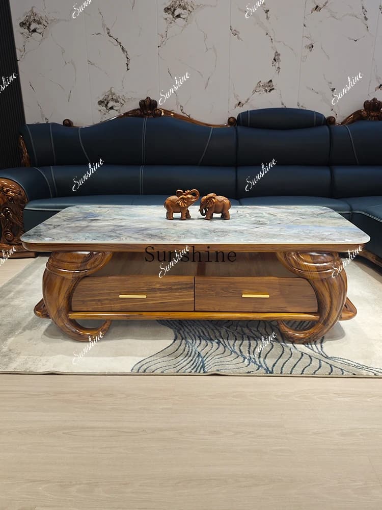 Ebony living room TV cabinet combination marble countertop solid wood tea table  FT