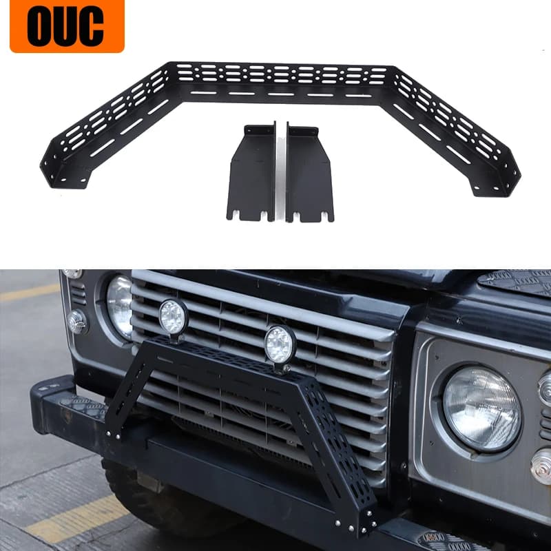 Heavy-Duty Carbon Steel Bull Bar for Land Rover Defender 90 110 2004-2018 Black Front Bumper Grille Guard LED Work Light Holder