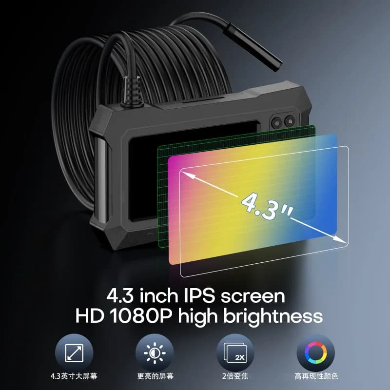 4.3 Inch High Definition with Screen 1080P Endoscope 8mm Lens Car Visual Detector Pipe