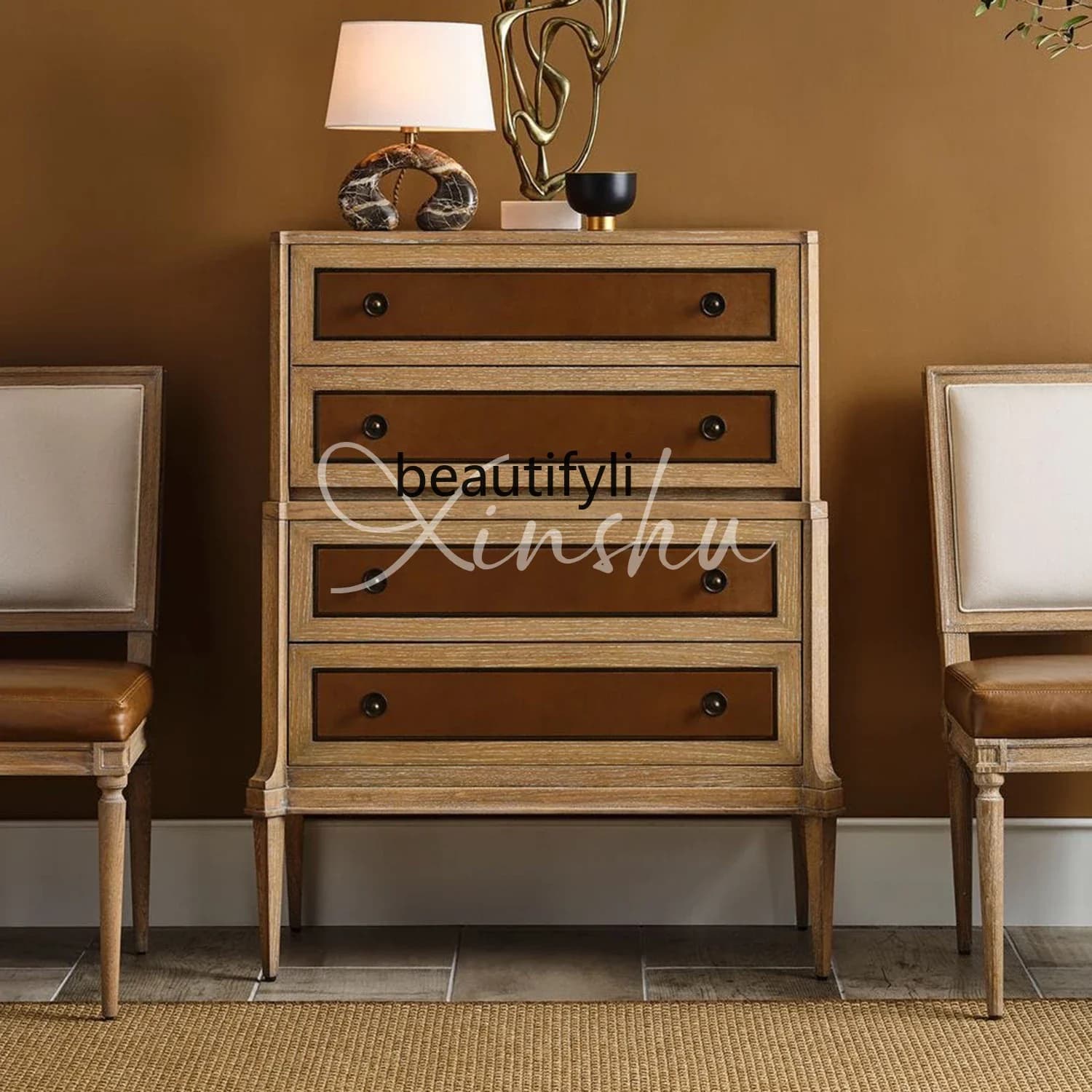 French retro, high chest bedroom, bedside storage, flip desk, drawer storage cabinet