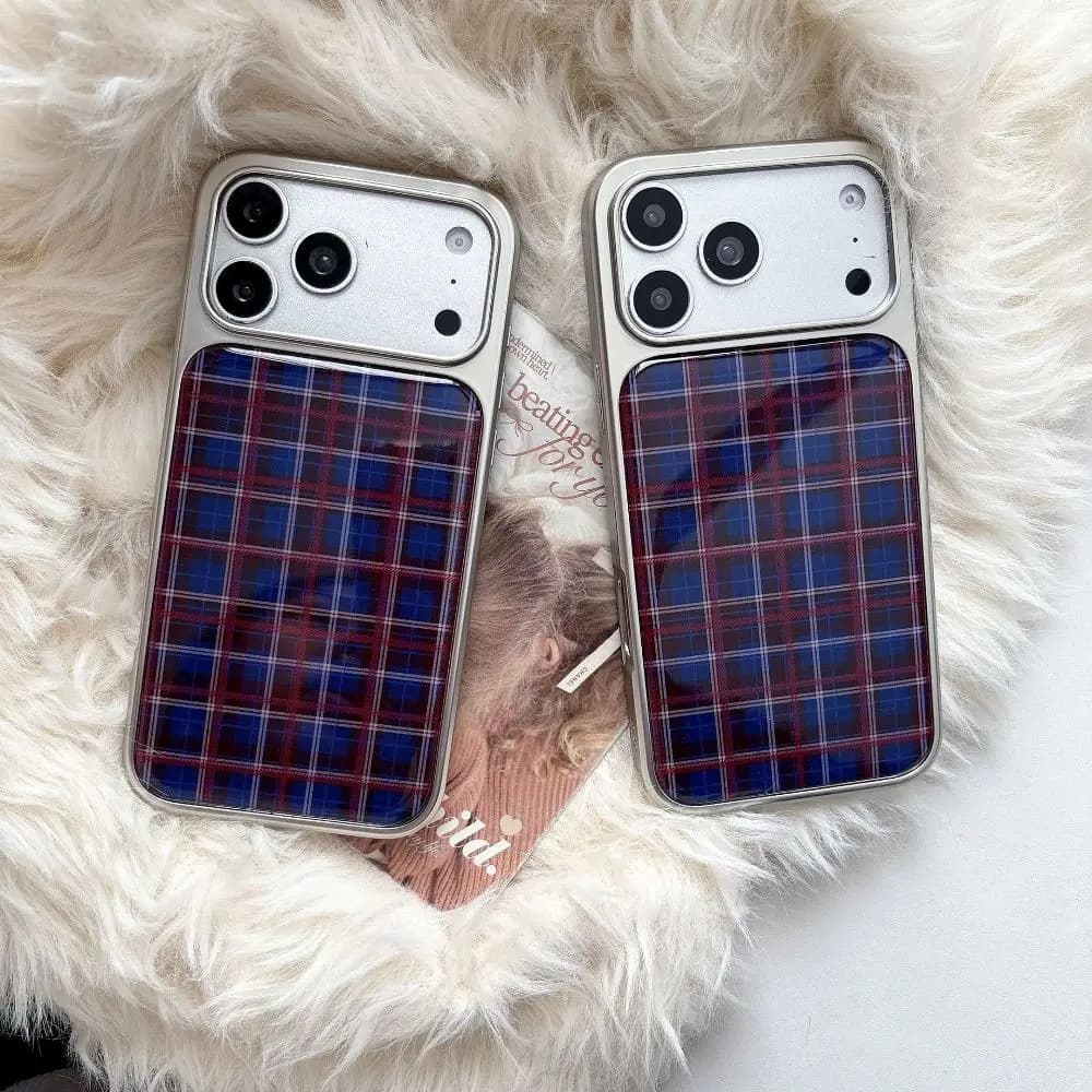 Retro Blue Red Pattern Phone Case for iPhone 17 16 15 14 Pro Max with Back Stand