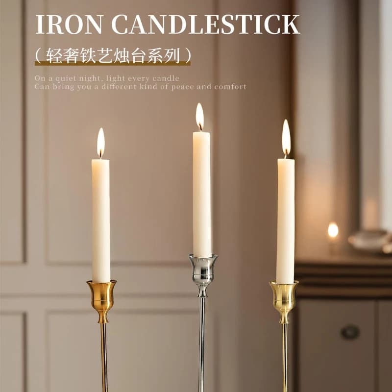 European Style Electroplated Metal Candle Holder, Vintage Iron Candelabra for Wedding & Dining Table, Home Decor Centerpiece