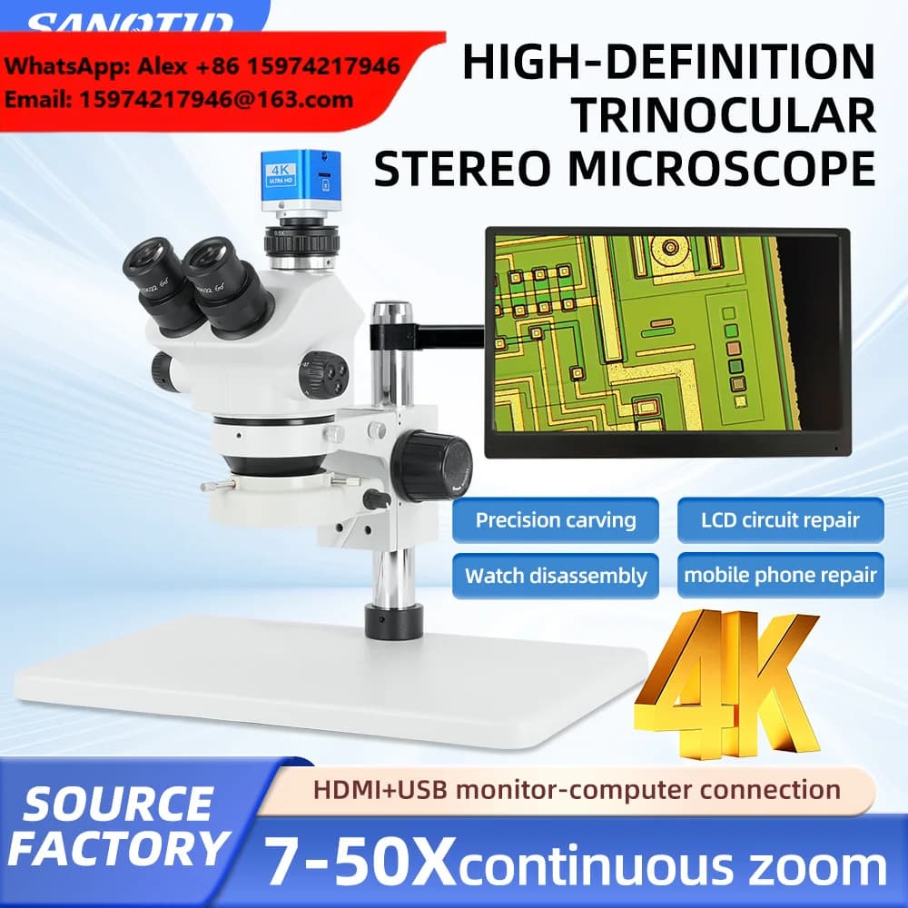 SANQTID TD-750P-4KHT 4K Trinocular Stereo Trinocular Electronica Microscopio Microscope Microscope Mobile Phone Repair