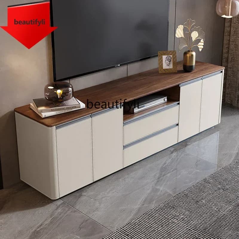 Q181  Medieval saddle leather TV cabinet, living room locker, high solid wood bedroom, bedside cabinet