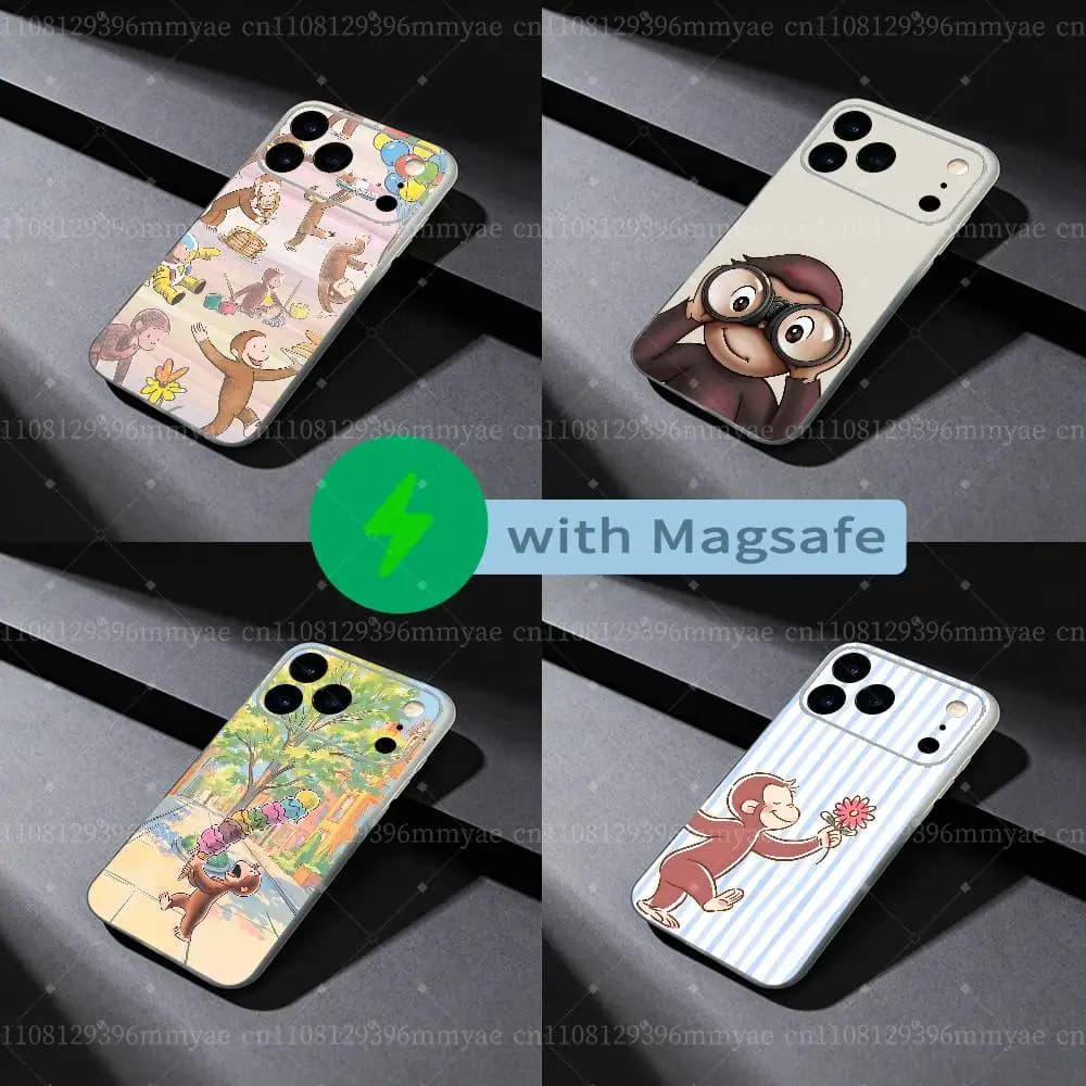 C-Curious George Monkey For Magsafe Magnetic Wireless Charge Case For iPhone 11,12,13,14,15,16,17,18 Air Pro Max Plus Cover