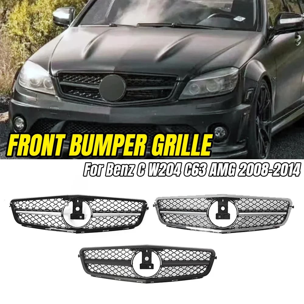 For Mercedes Benz C Class W204 C43 S204 AMG 2008-2014 Front Bumper Grille, ABS Plastic Hood Mesh Cover Replacement & Body Kits
