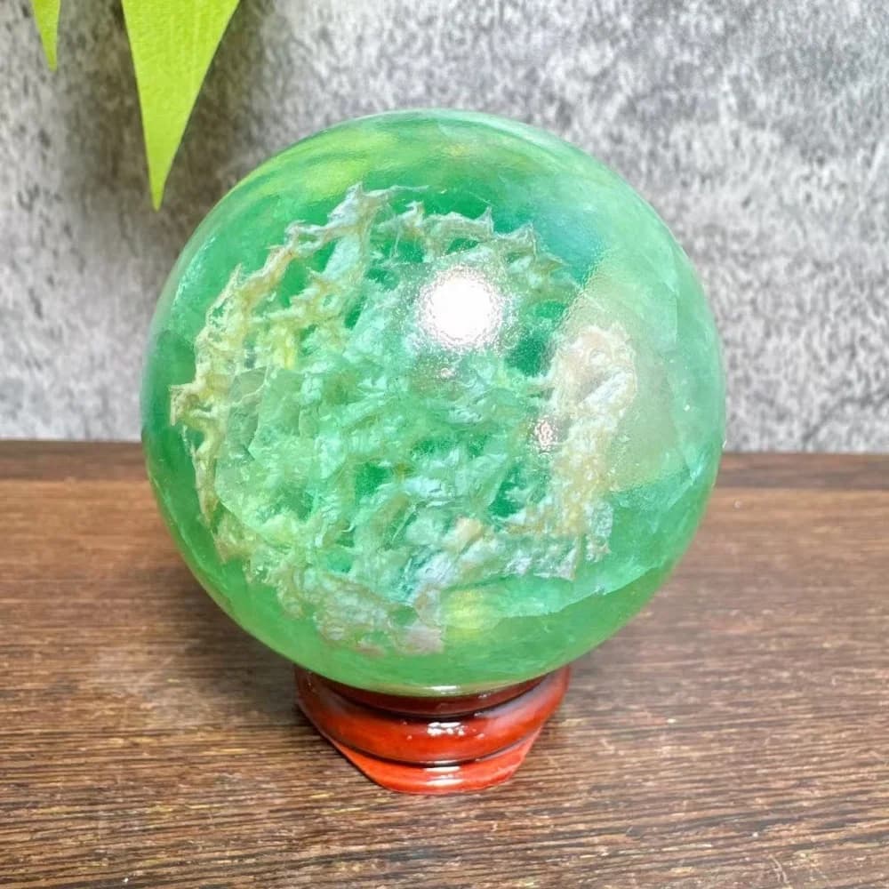 Crystal Natuarl Aura Fluorite Sphere Ball Stone Quartz Healing +Stand