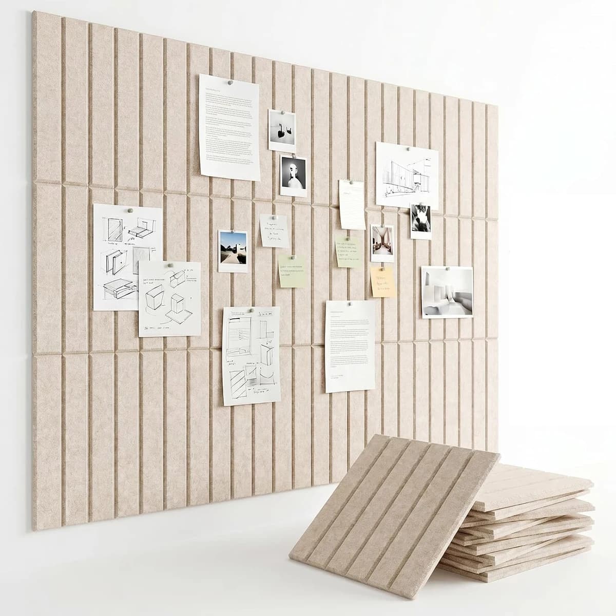 Groove Felt Wall Tiles Cork Bulletin Pin Note Photos Boards Decor for Home Office Ceiling Living Room Sound Proof Acoustic Panel
