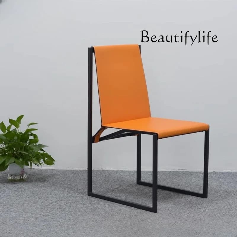 Wabi Sandy Italian Minimalist Saddle Leather Dining Chair Recycled Leather Hard Leather Simple Apartment Nordic Chair Home