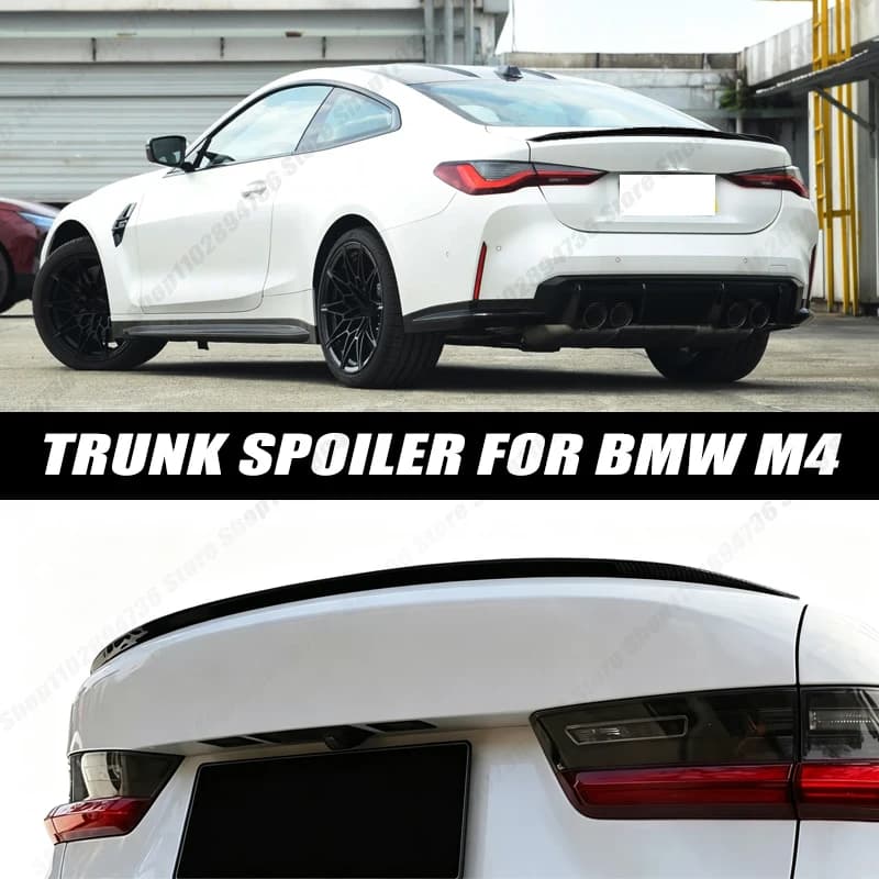 120CM Glossy Black Soft Rubber Universal Rear Trunk Spoiler 5D Carbon Look Tail Wing Fit For BMW M4 Sedan Car Accessories